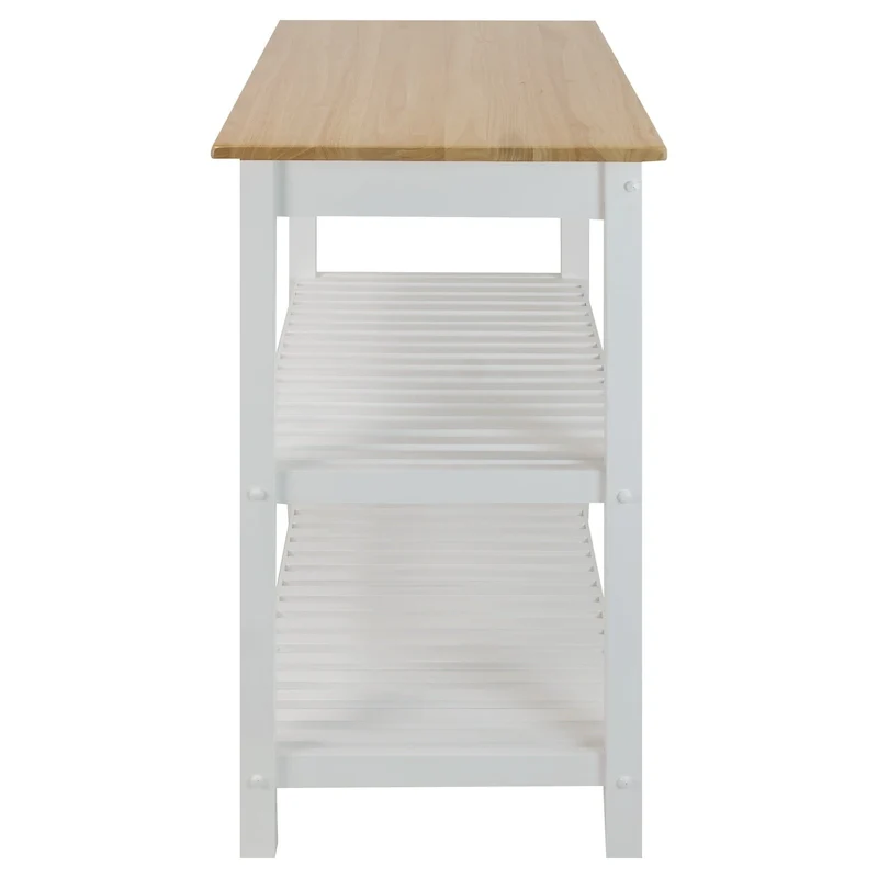 2-shelf Natural Solid Wood Top Kitchen Island - N/A
