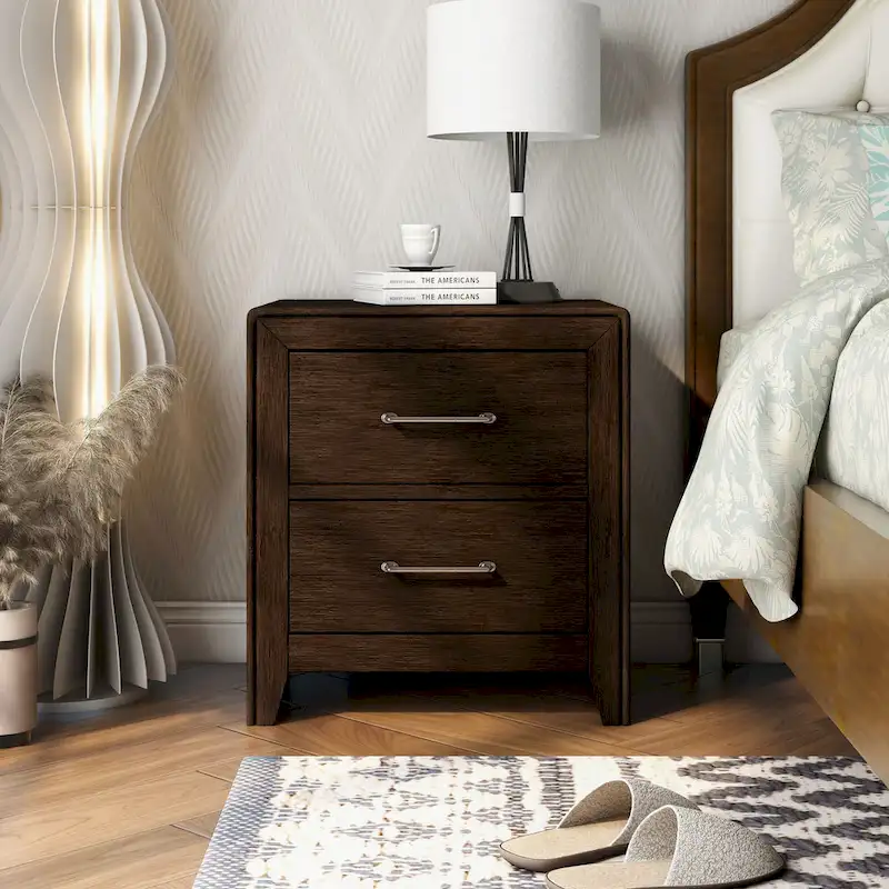 Bett Transitional Walnut Solid Wood 2-Drawer Nightstand by Furniture of America