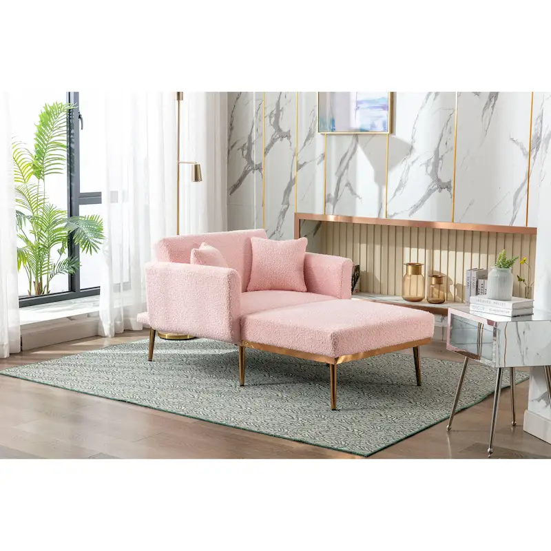 Teddy Fabric Upholstered Living Room Sleeper Sofa Chair With Rose Golden feet