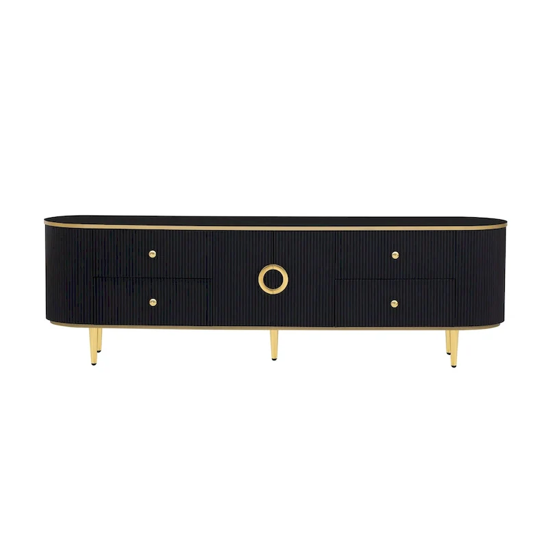 Curved TV Stand with 4 Drawers and Cabinet for 80 Inch TV