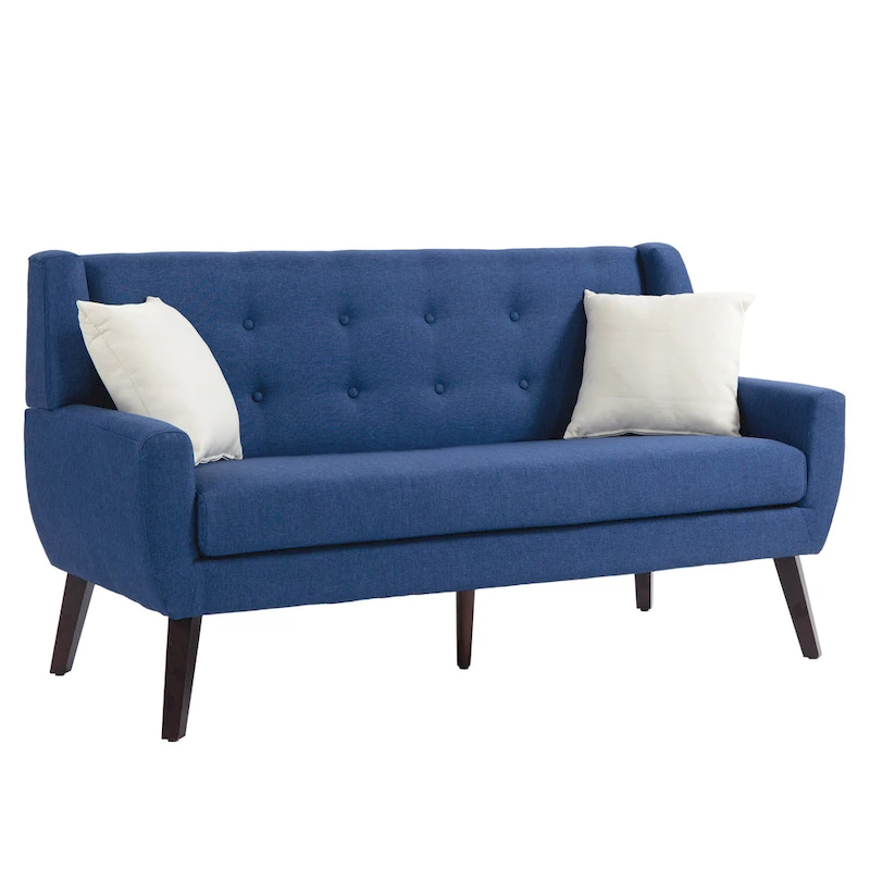 Tufted Linen/Cotton 2-Seater Sofa with Pillows