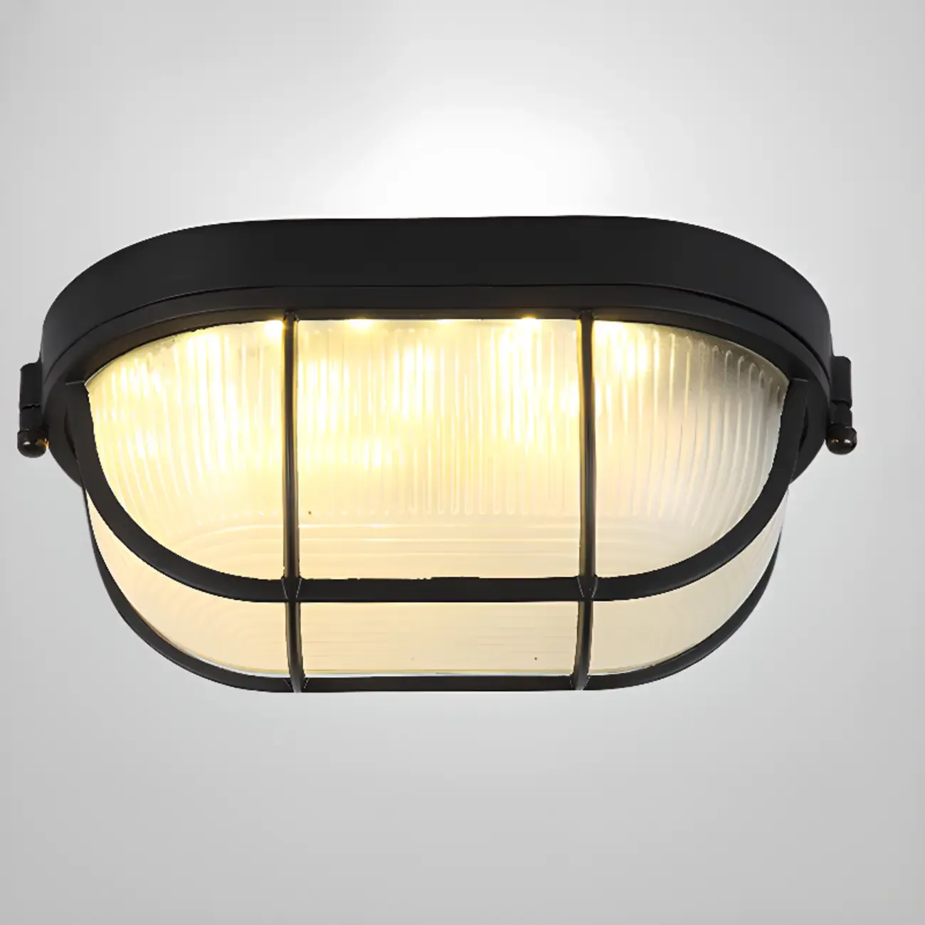 Industrial Black Round Metal LED Flush Ceiling Light