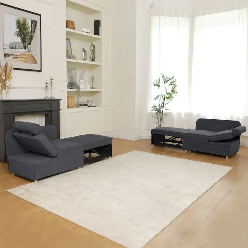 Hansabenne 4 in 1 Multi-Function Folding Sofa Folding Bed Single Futon Couch Guest Bed with 2 Throw Pillows