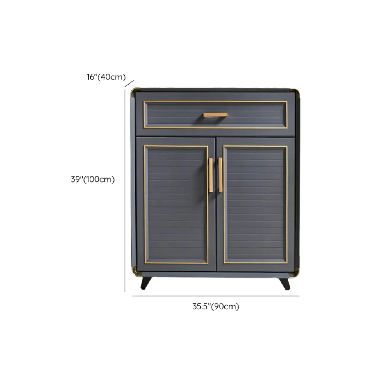 Luxury Grey Metal Entryway Shoe Cabinet with Gold Trim