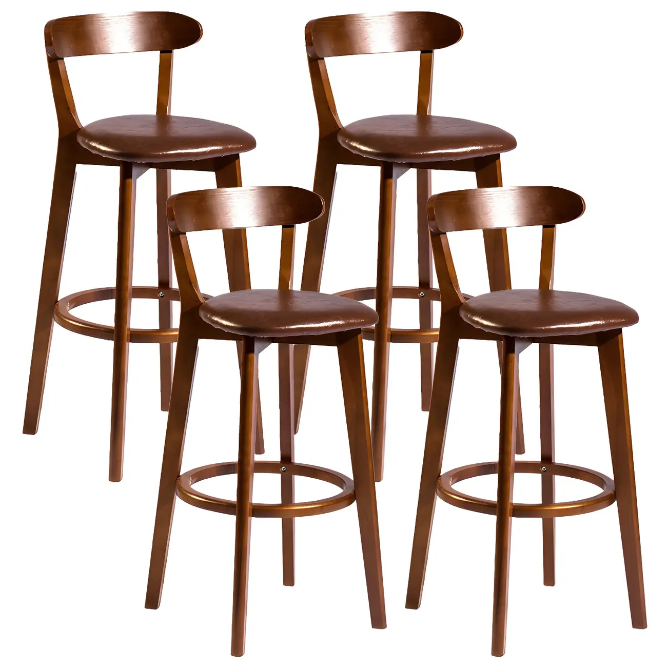 Wooden Upholstered Low Back Bar Height Stools Set of 2