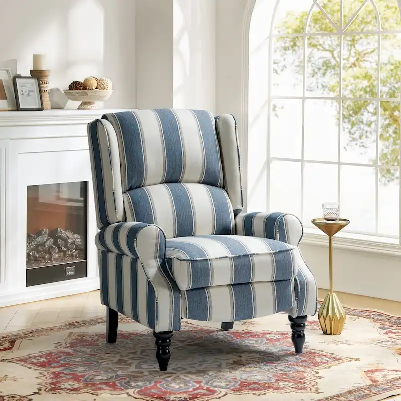 Olympus Upholstered Classic Manual Wingback Recliner with Solid Wood Legs by HULALA HOME