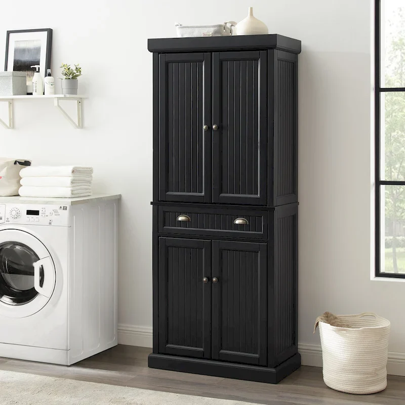Crosley Seaside Kitchen Pantry in Distressed Black Finish