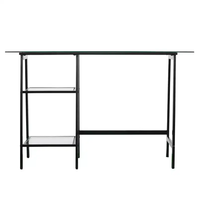 Avery Metal/Glass Sawhorse/A-Frame Writing Desk - Black - SEI