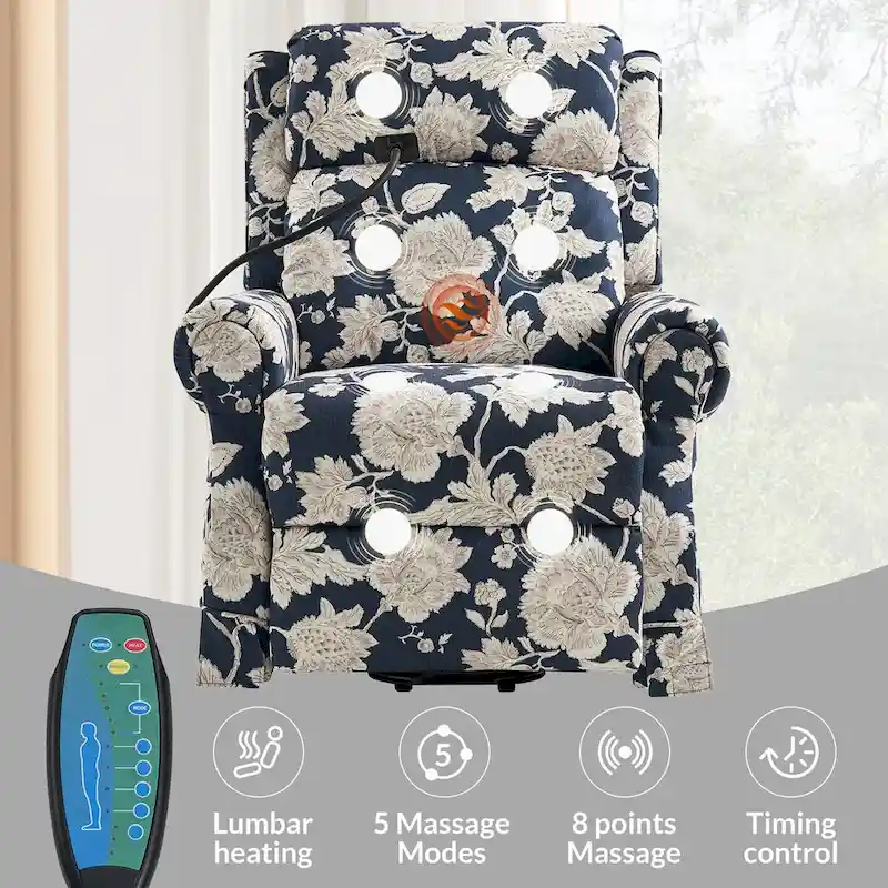 Billy Traditional Lift Assist Power Recliner With Massage Heat And Manual Headrest Set of 2 by HULALA HOME