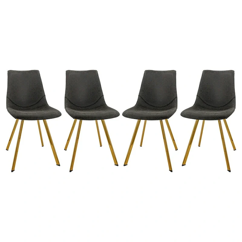 Leather Dining Chair Set of 4 With Gold Metal Legs Modern Accent Side Chair