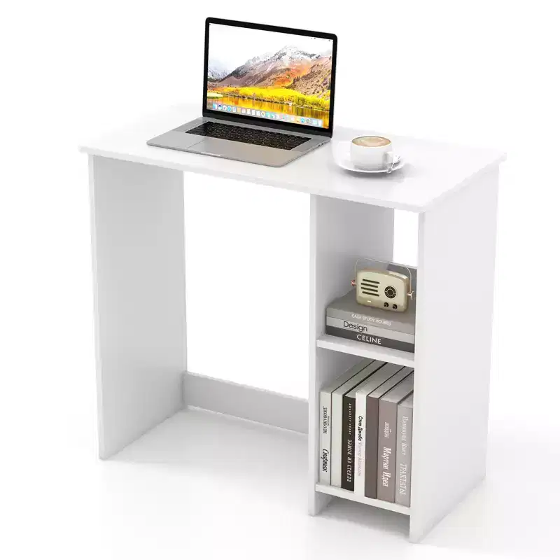 Costway 31.5 Computer Desk for Small Space Simple Style Workstation Desk with with Shelves White/Black