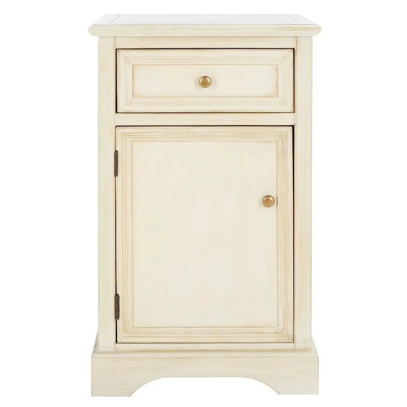 Barley / Dark Teal / Ash Grey French Country Elm Wood End Table with Drawer & Cabinet – 1 Person