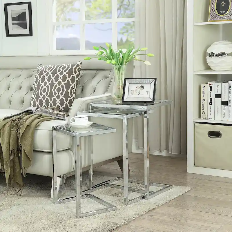 Carolina Living Addison Nesting Table Set - Glass Top - Chrome Base