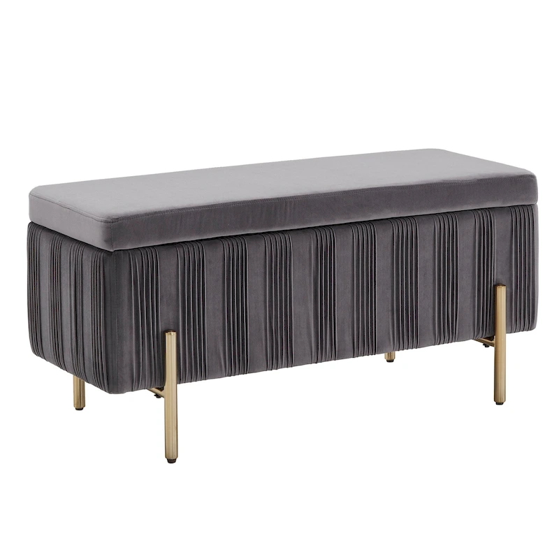 Lisbeth Grey Pleated Velvet Lift-Top Storage Bench by iNSPIRE Q Bold