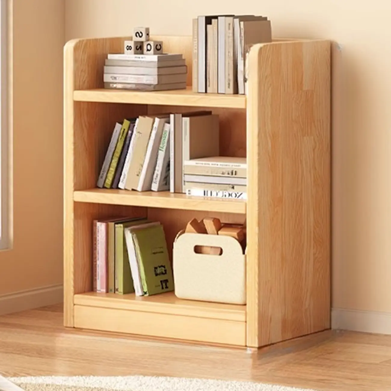 Narrow Vertical Modern Wooden Bookcase in Natural Finish