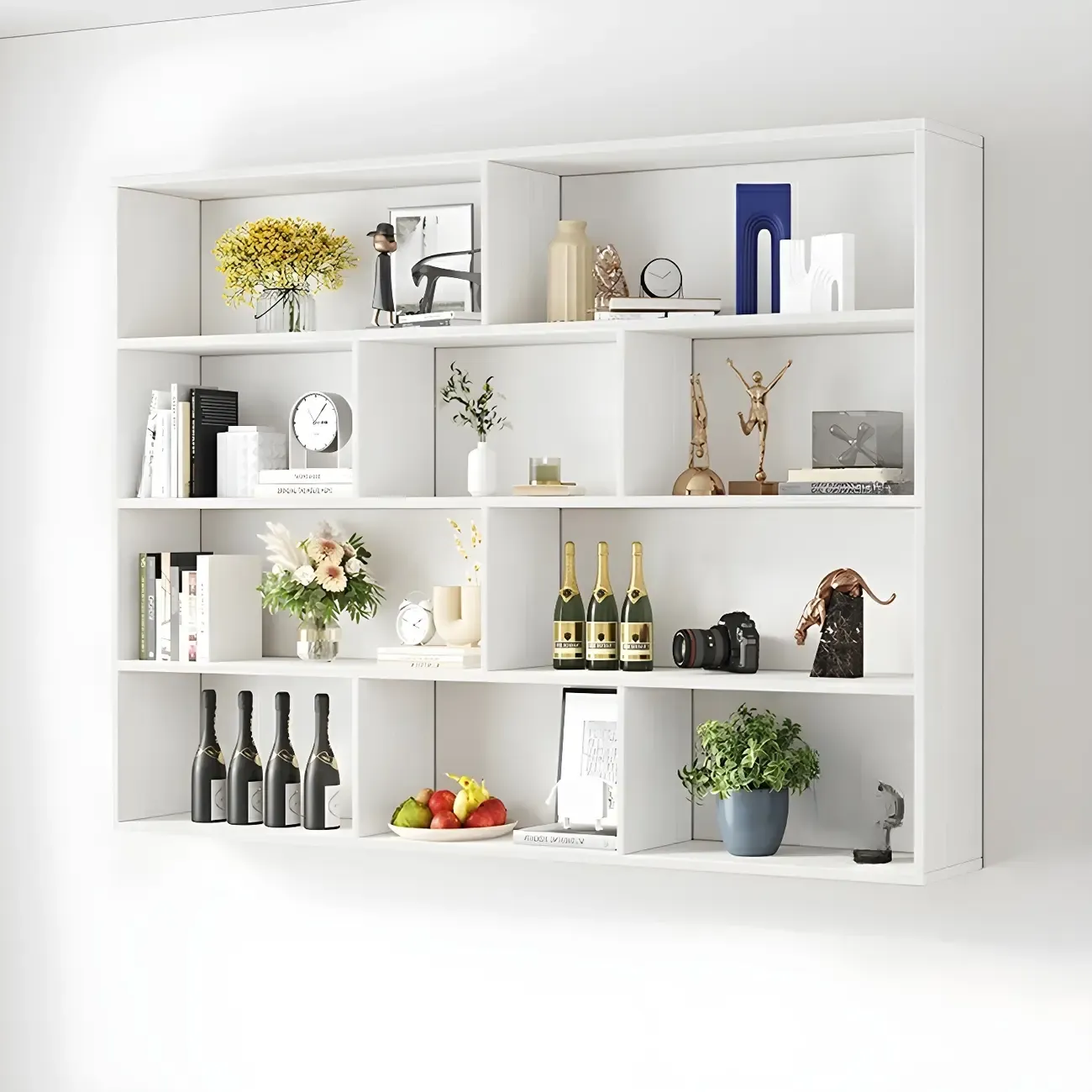 White Wall-Mounted Cube Wood Display Bookcase