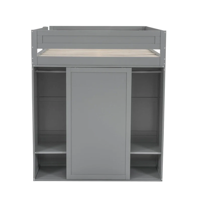 Full Pine Loft Bed with Wardrobes and Desk