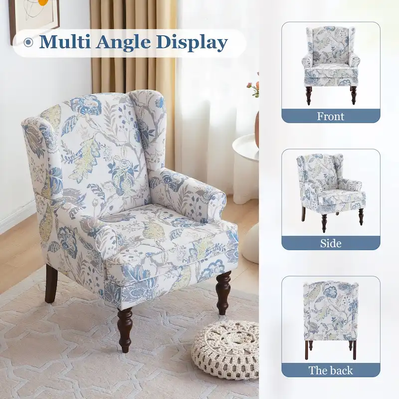 Upholstered Polyester Accent Armchair with Spiral Wood Legs and High-Resilient Cushion