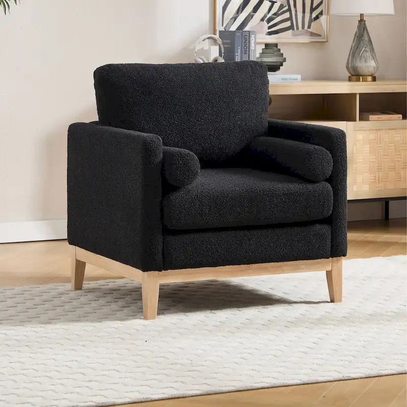 35.4 W Modern Reading Chair,Upholstered Accent Chair with Pillows and Wood Legs