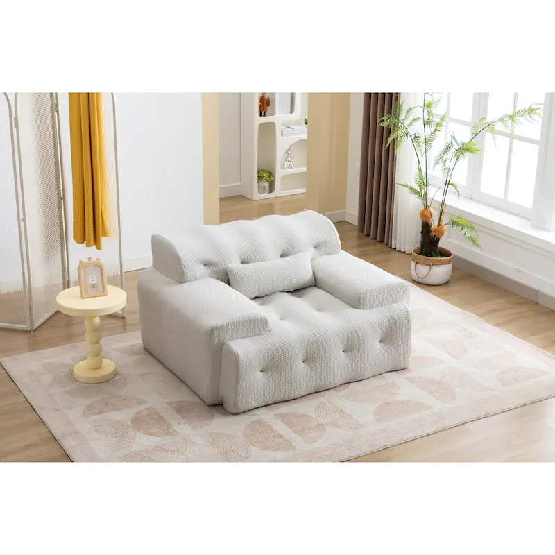 Beige Modern 53.15 Buttons Tufted Accent Chair with Pure Foam and Large Cushion for Living Room