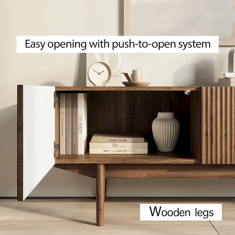 TV Stand Console Fits TV's up to 65 in. with Wood Legs in Mid Century Modern Scandinavian Design