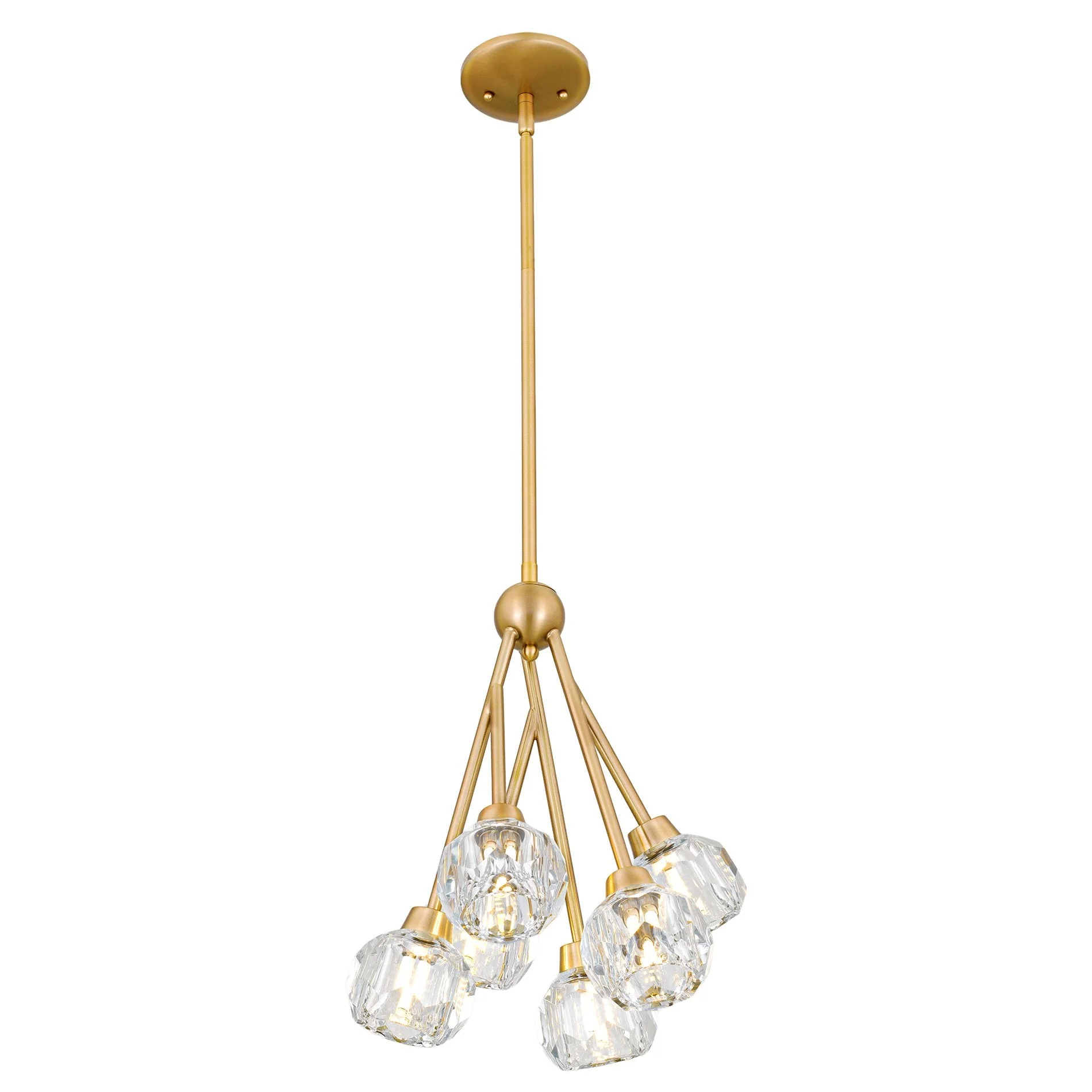 Kira Home Jewel 16 6-Light Modern Crystal Pendant Chandelier, Adjustable Hanging Height, Cool Brass Finish