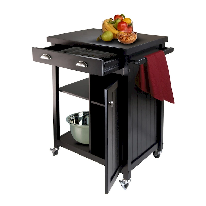 Timber Kitchen Cart, Black - 27.76 x 19.37 x 34.02 inches