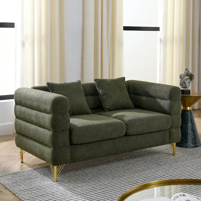 Ouyessir Teddy Fabric Modern Sectional Sofa Sets L-Shape/2/3/4 Seater Sofa Couch with Pillows