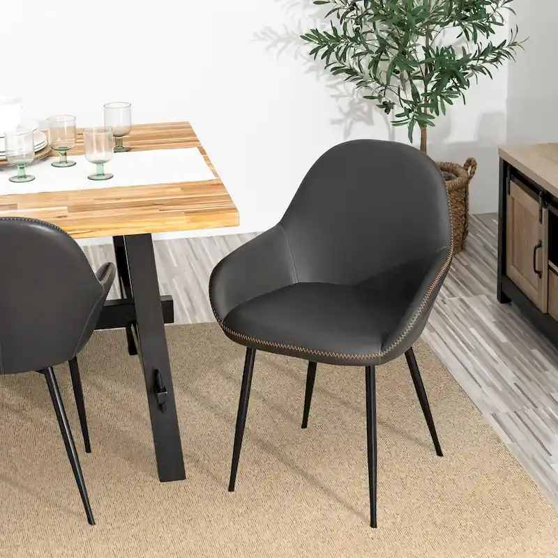 Glitzhome Set of 2/4/6 Mid-Century Modern Faux Leather Accent Dining Chairs