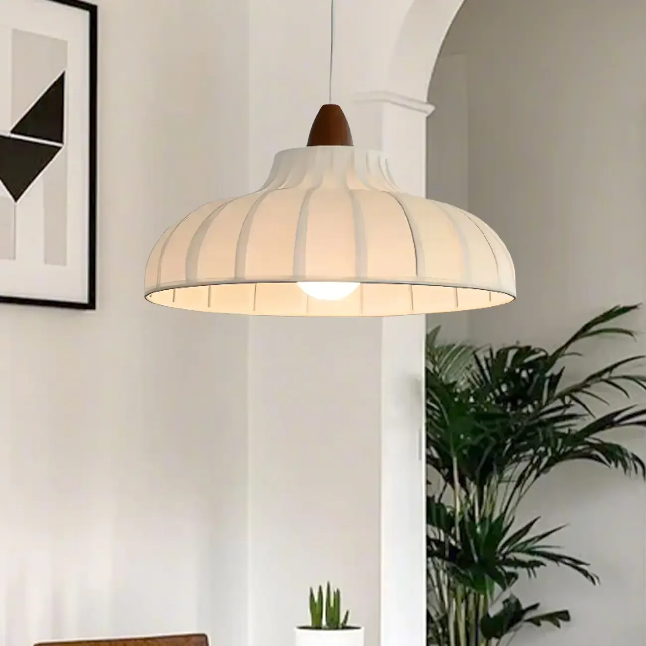 Elegant Fabric White Dome Pendant Lamp for Living Room