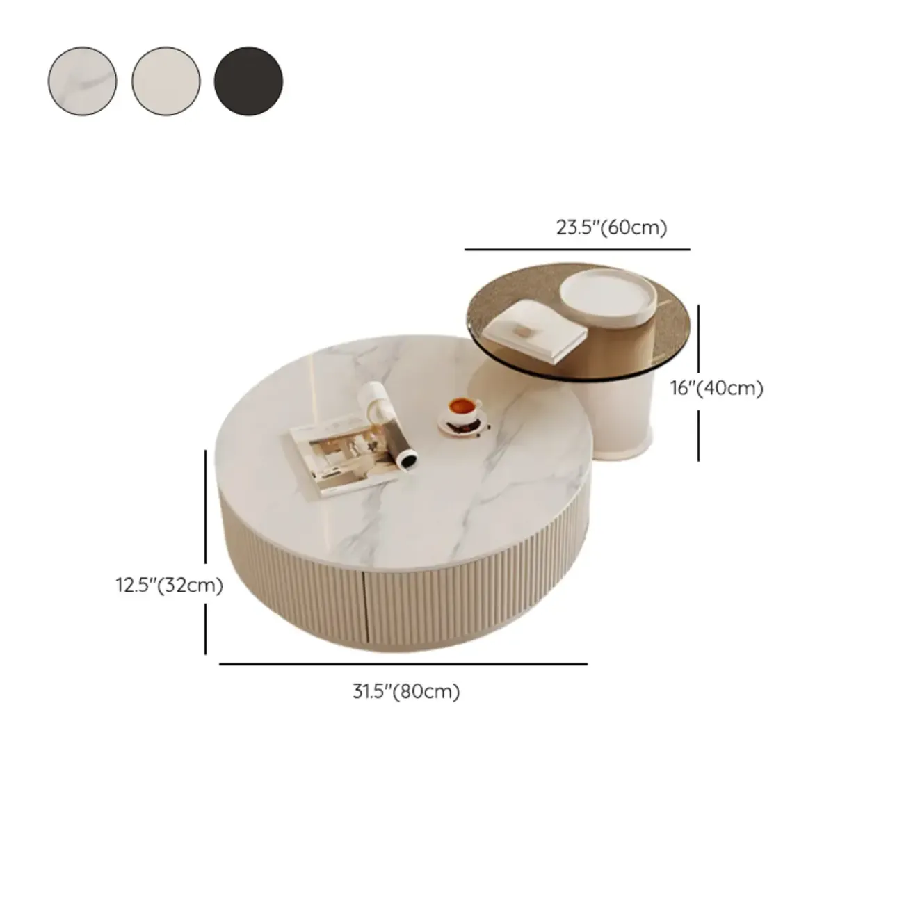 Modern Wood Round Nesting Coffee Table with 2 Drawers