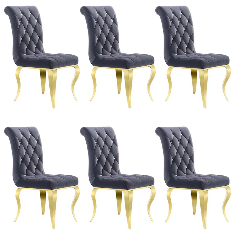 Grey Velvet Dining Chairs with Polished Gold Legs