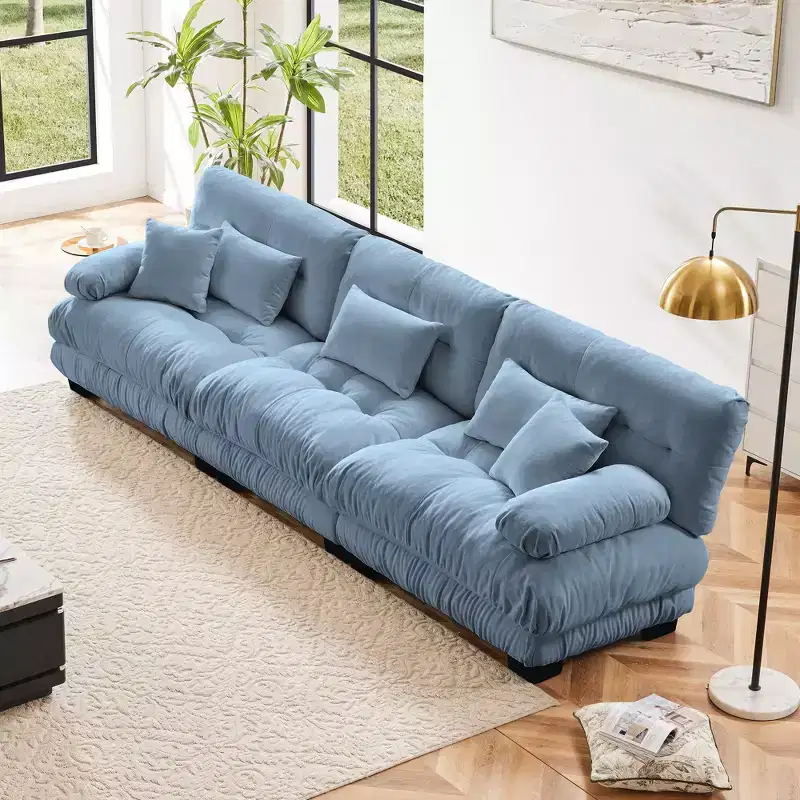 3-Seater Sectional Sofa Modular Deep Seat Sofa Couch Chenille Sofa Soft Comfy Upholstered Furniture Chenille Light coffee