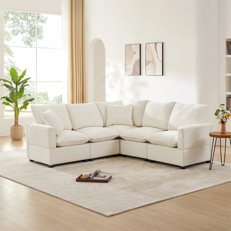 Modern L Shape Modular Sofa,Chenille Sectional Couch Set w/2 Pillows