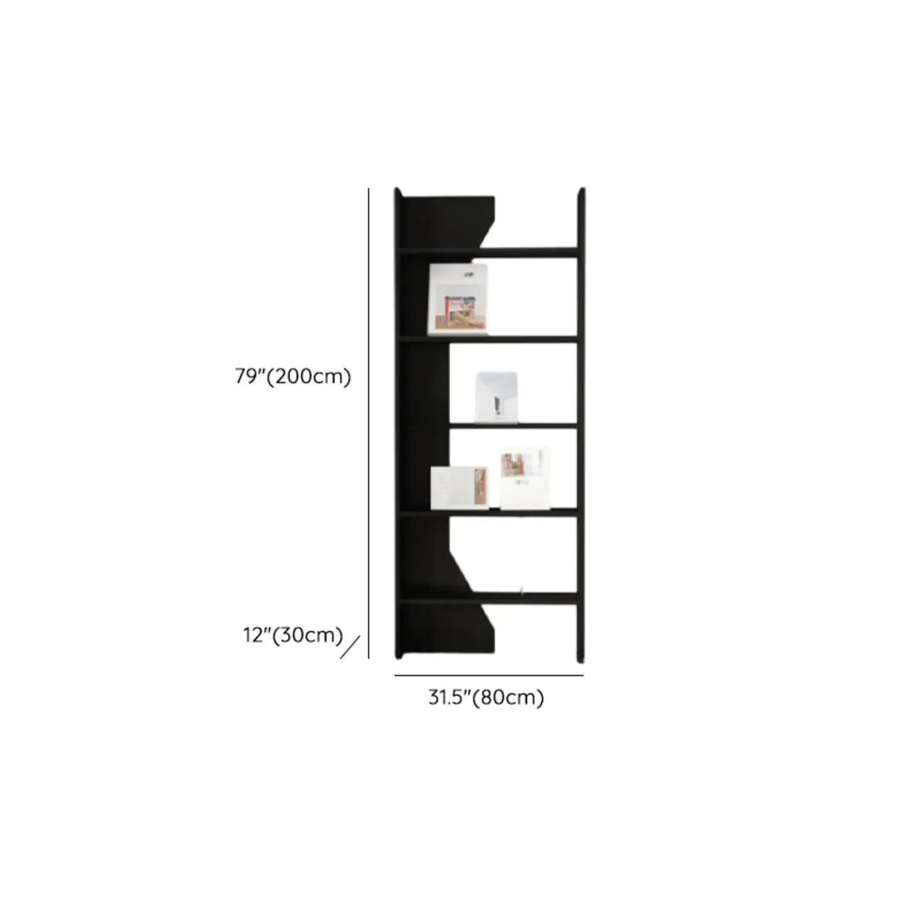 Simple Black Wood 5-Shelf Open Rectangle Bookcase
