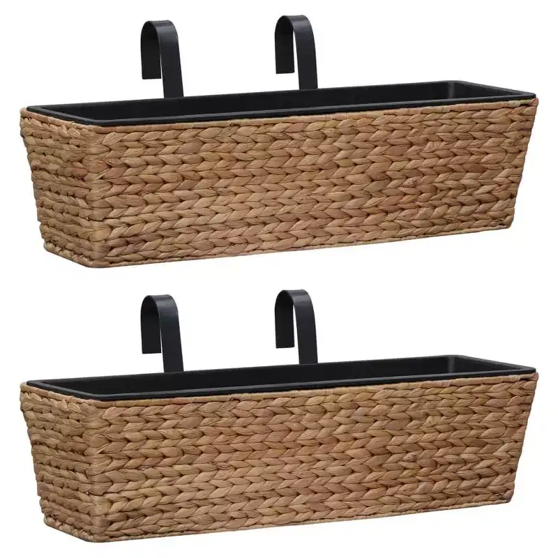 vidaXL Railing Planters Balcony Deck Planters with Inner 2 pcs Water Hyacinth