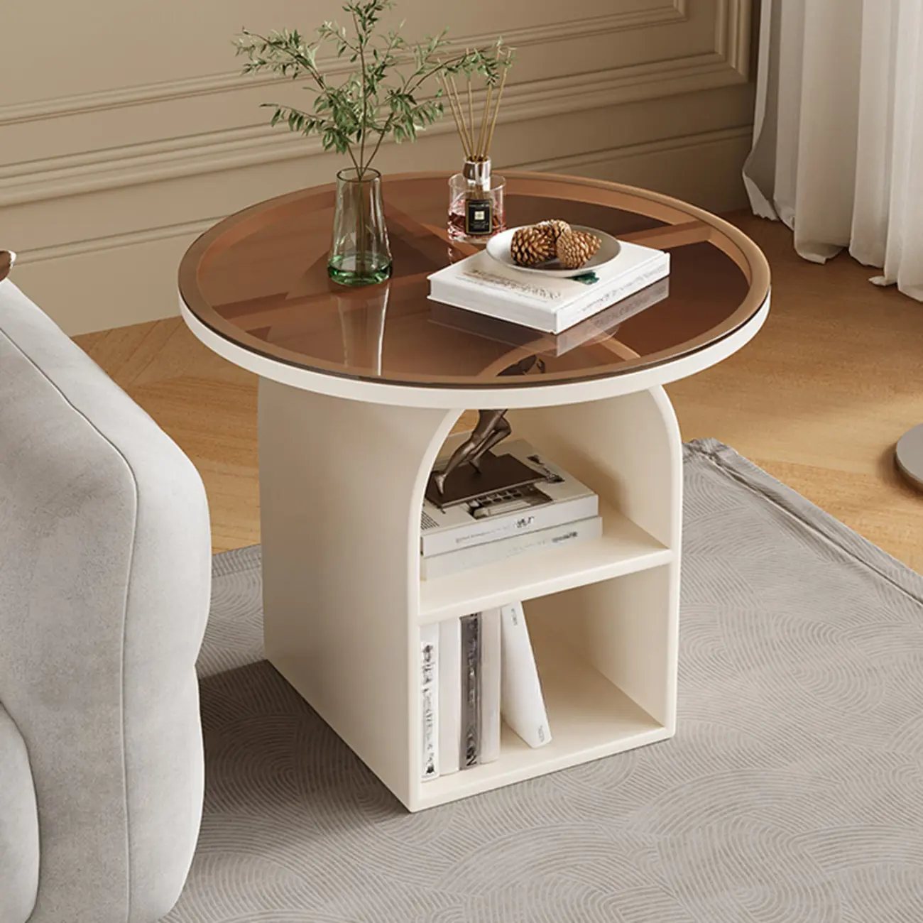 Modern Geometric Sintered Stone White 3-Tier Chairside Table