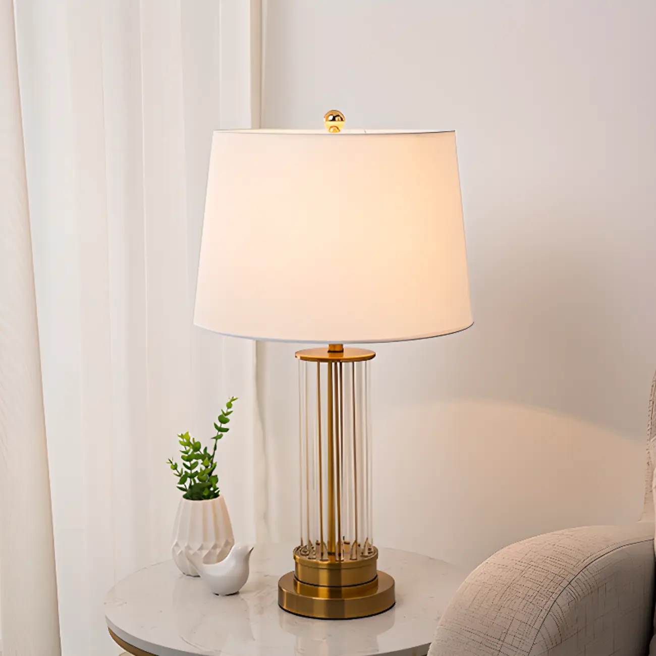 Modern Elegant Barrel Gold LED Table Lamp Fabric Shade