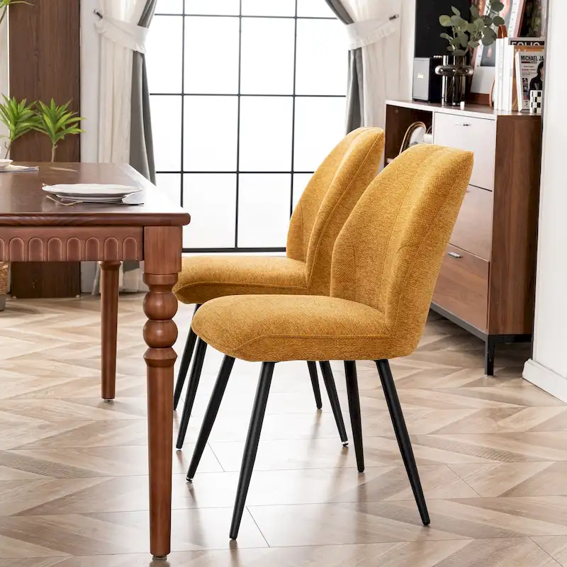 Mid Century Modern Armless Fabric Dining Room Chairs Set of 2