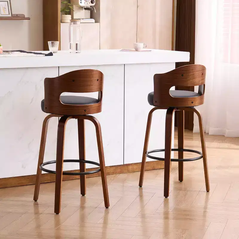 FERPIT 30 Faux Leather Swivel Counter Bar Stools with Bentwood Legs Set of 2