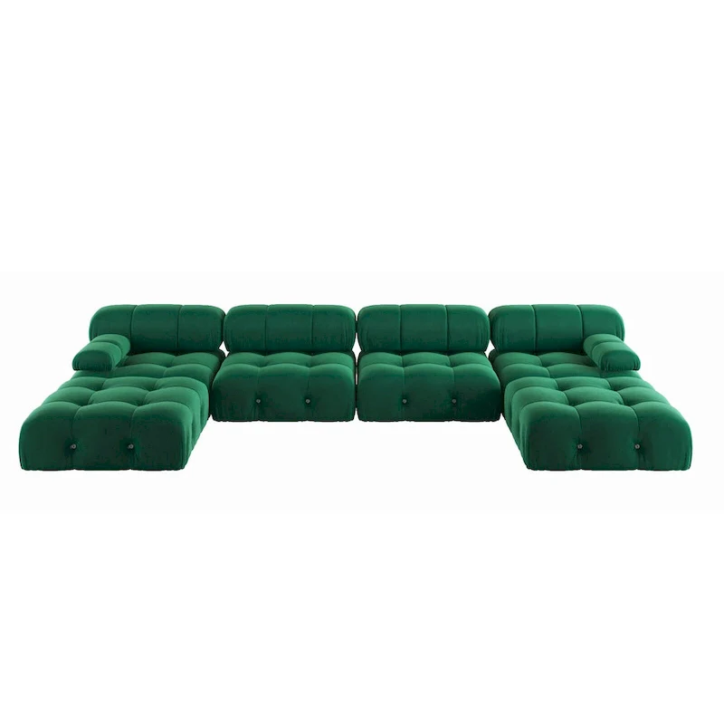 Velvet Sectional Sofa Reversible Modular Couch, Green