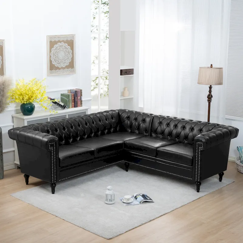L-Shaped Sectional Sofa with PU Leather Upholstery