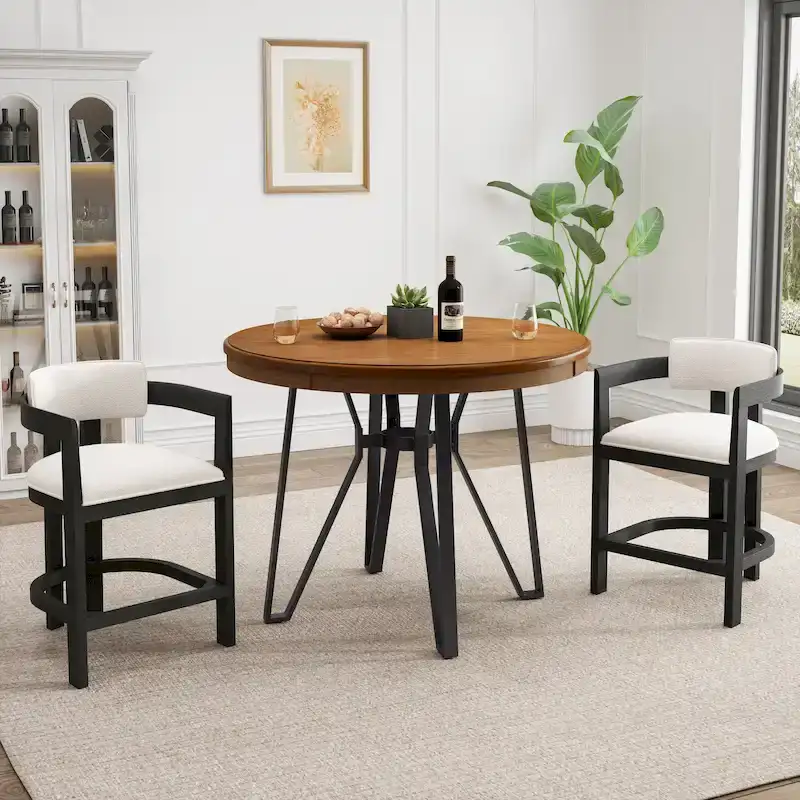 Netia 3-Piece Counter-Height Bar Set with Boucle Upholstered Chairs and Metal Table Base by Christopher Knight Home