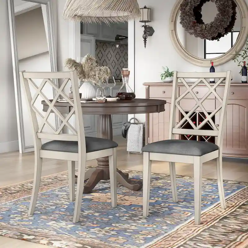 Farmhouse White Wood Dining Chairs (Set of 2)