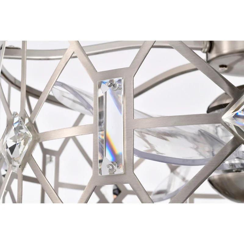 Gio 24 Ince Satin Nickel Finish Glam-Modern Style Crystal Lighted Ceiling Fandelier with Remote
