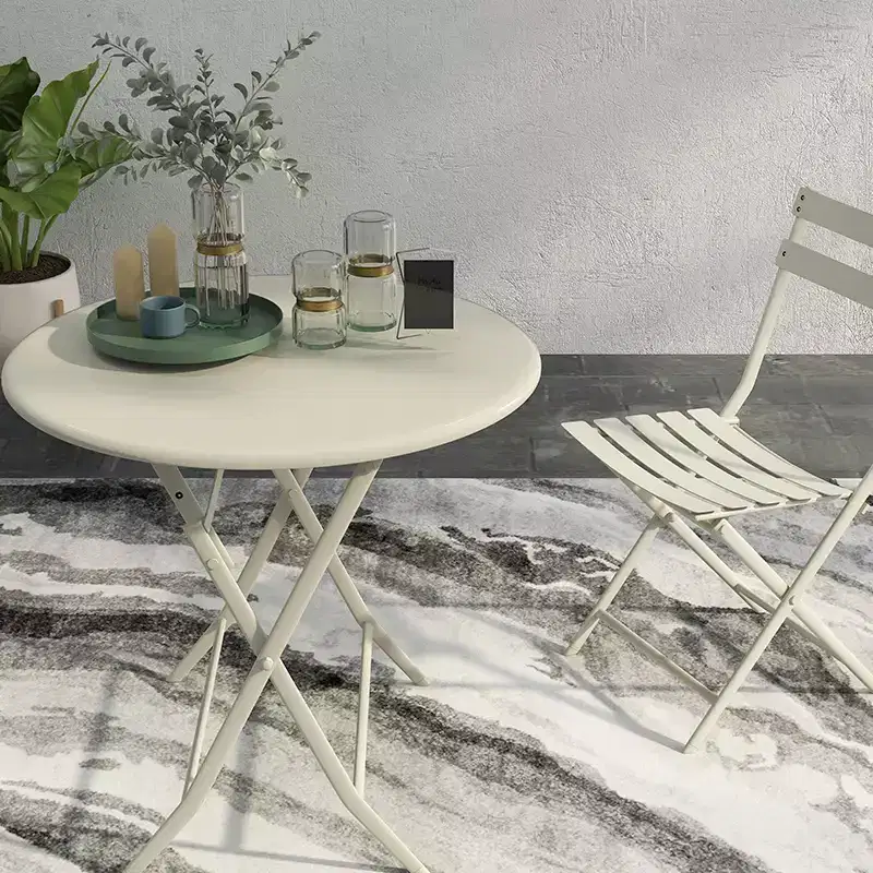 MAYEERTY 3 Piece White Foldable Patio Bistro Set, Round Table & Chairs