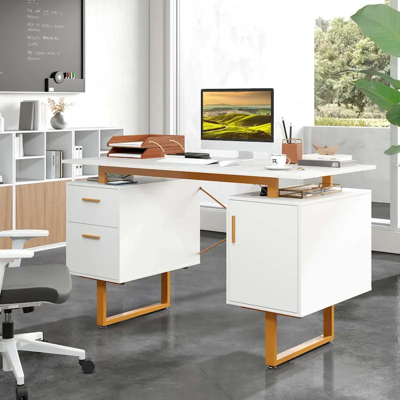 Costway 51 Home Office Desk with Floating Desktop Dual Drawers