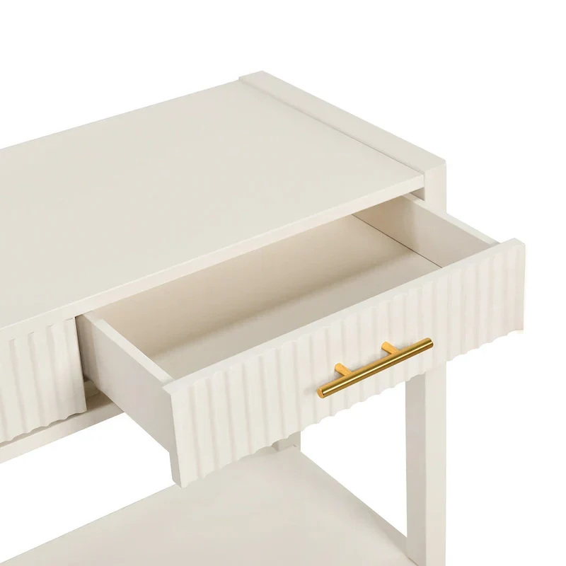 Console Table with Three Vertical Stripe Drawers and Long Legs