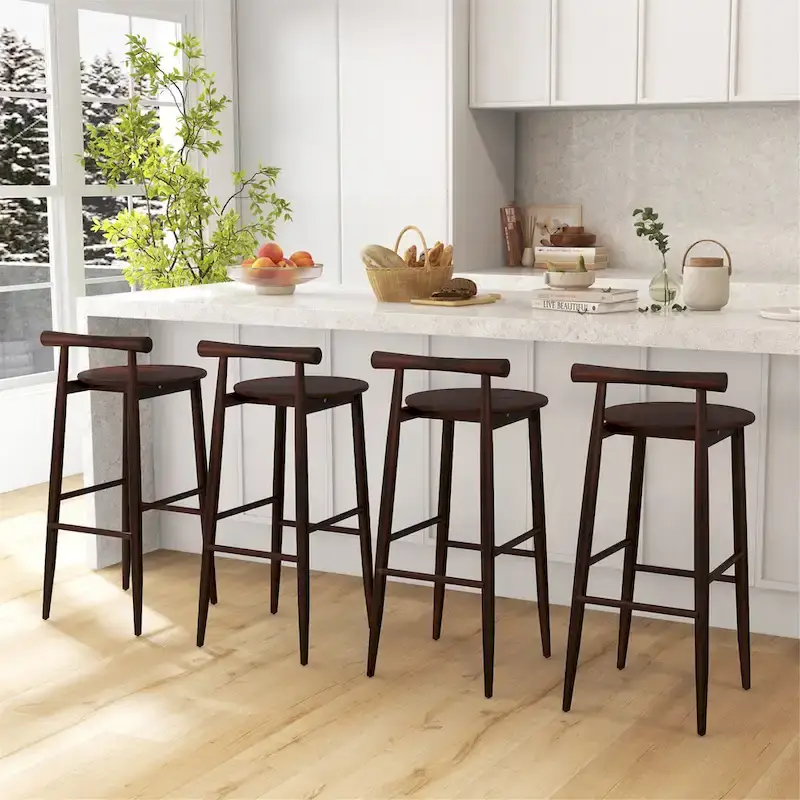 Gymax Bar Height Stools Set of 4 Bar Chair w/ Acacia Wood Frame