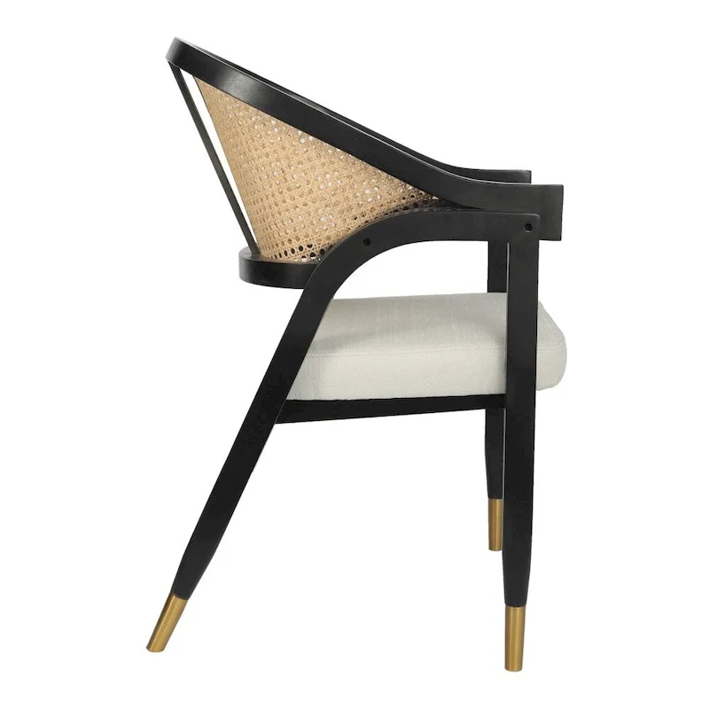 Cane Rattan Dining Chair with Upholstered Seat and Armrests
